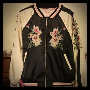 Anthropologie silk bomber jacket with embroidery